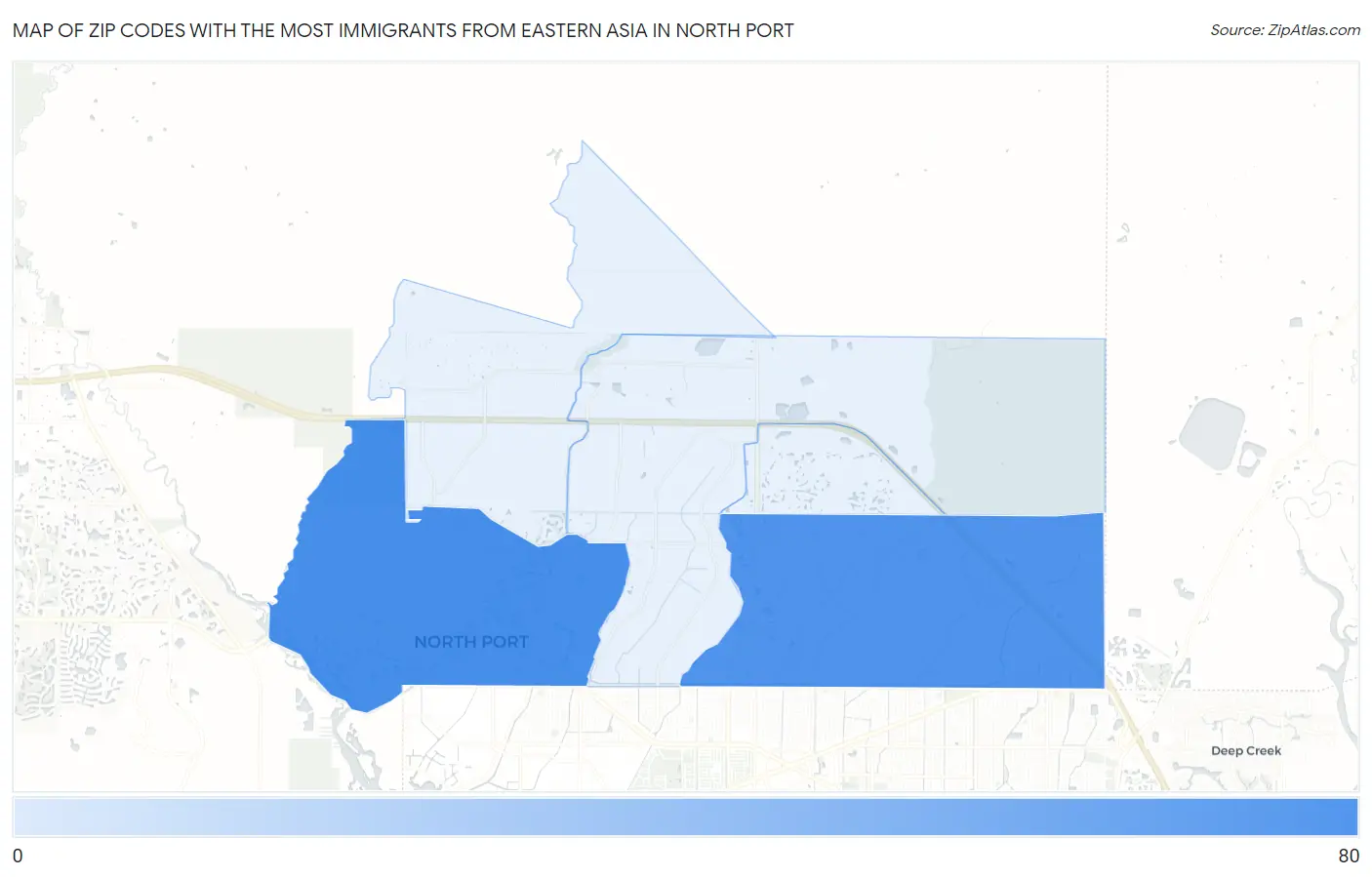 Zip Codes with the Most Immigrants from Eastern Asia in North Port Map