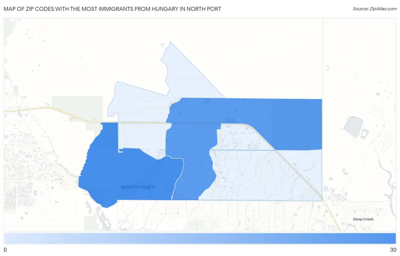 Zip Codes with the Most Immigrants from Hungary in North Port Map