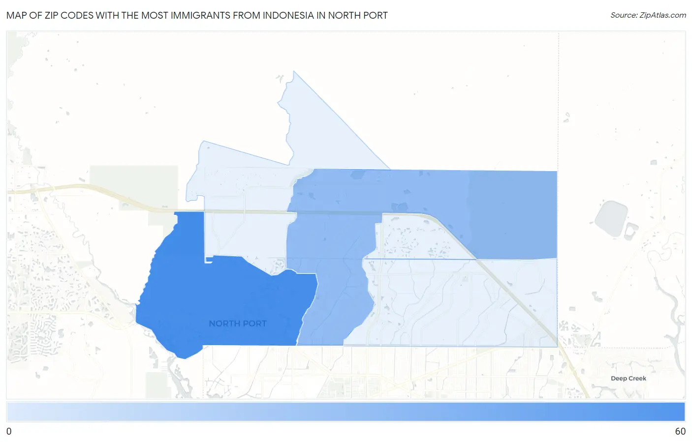 Zip Codes with the Most Immigrants from Indonesia in North Port Map
