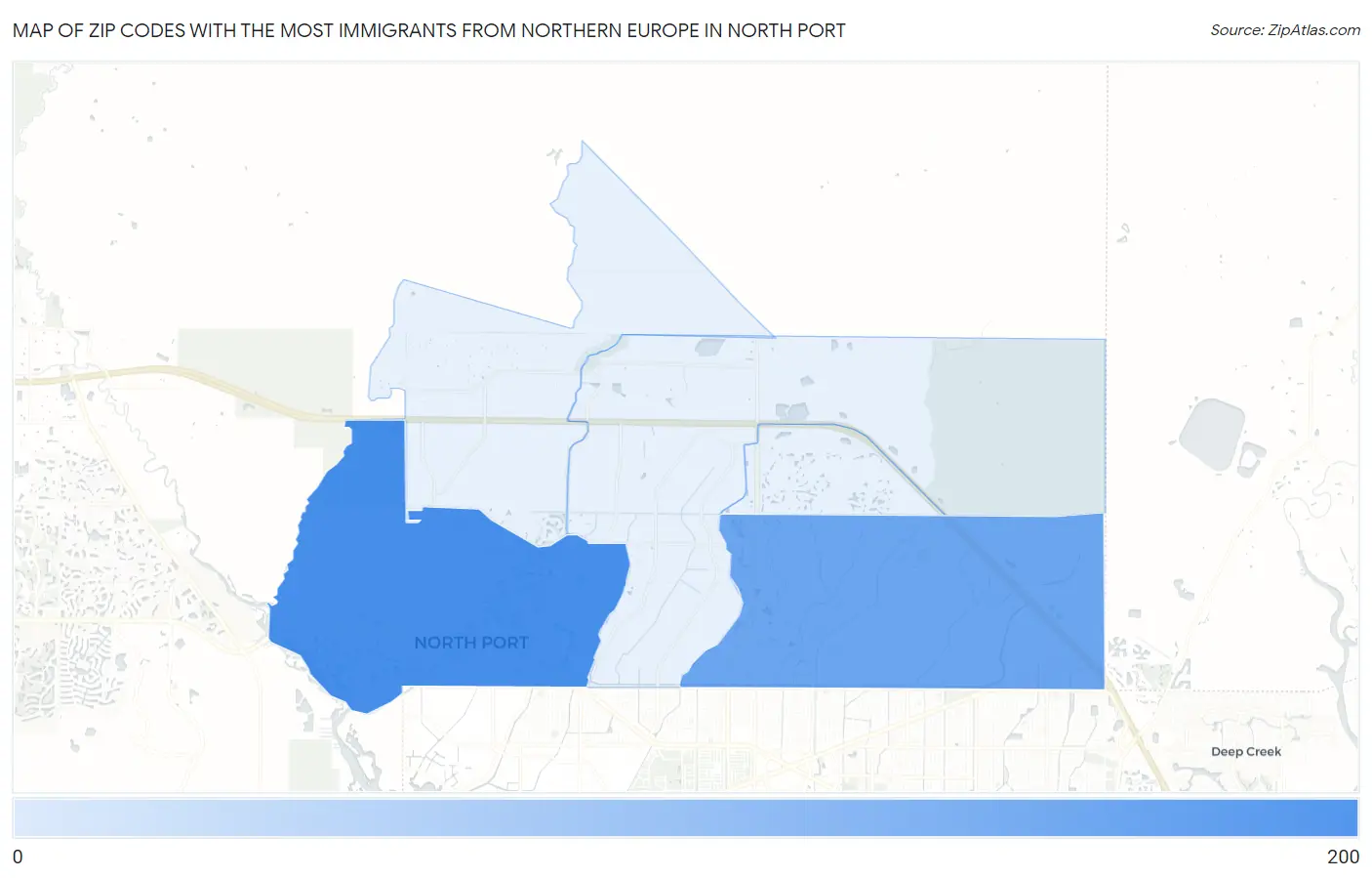 Zip Codes with the Most Immigrants from Northern Europe in North Port Map