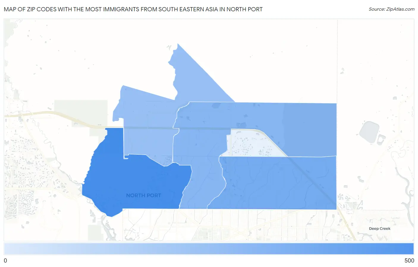 Zip Codes with the Most Immigrants from South Eastern Asia in North Port Map