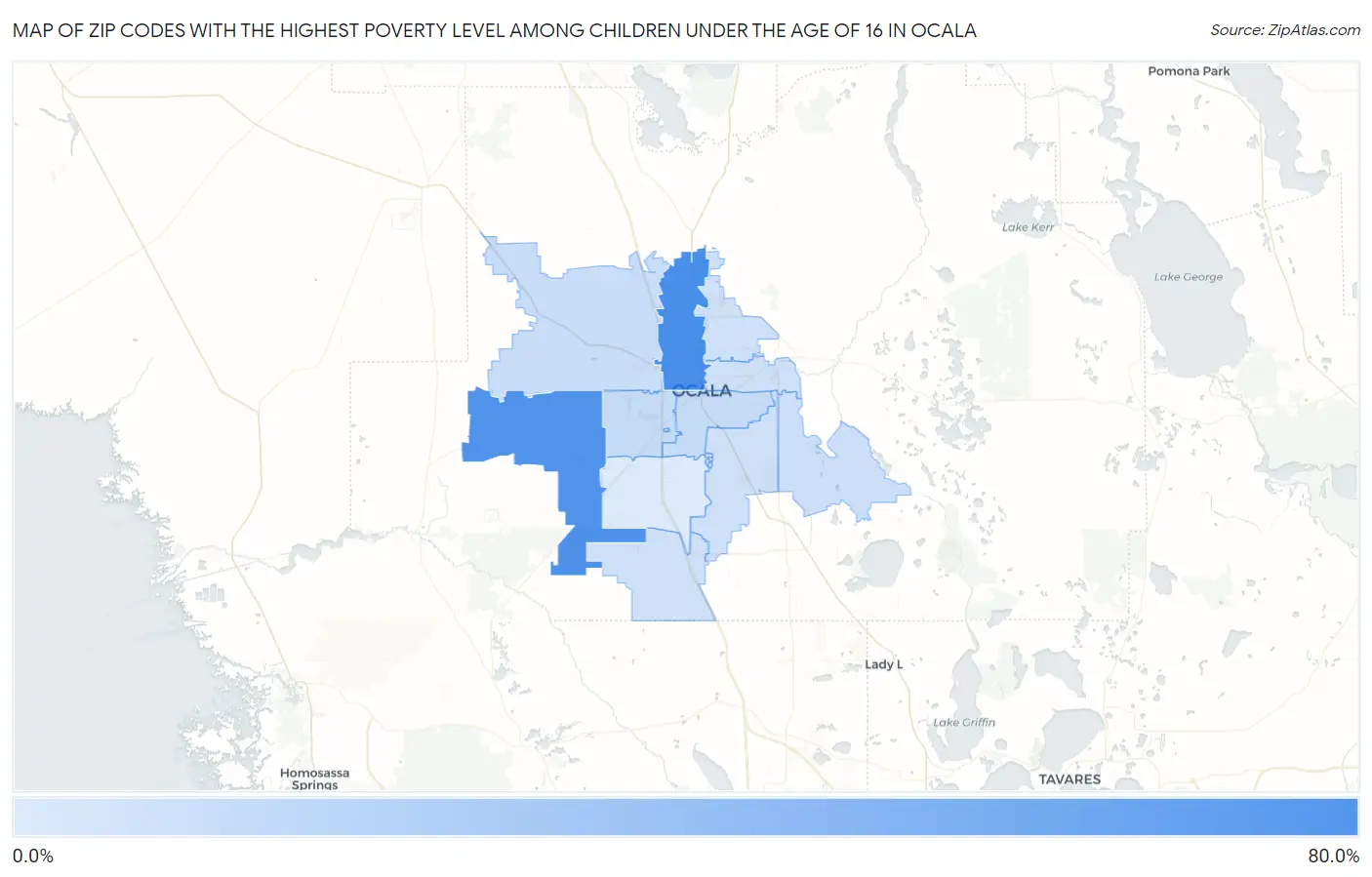 Zip Codes with the Highest Poverty Level Among Children Under the Age of 16 in Ocala Map