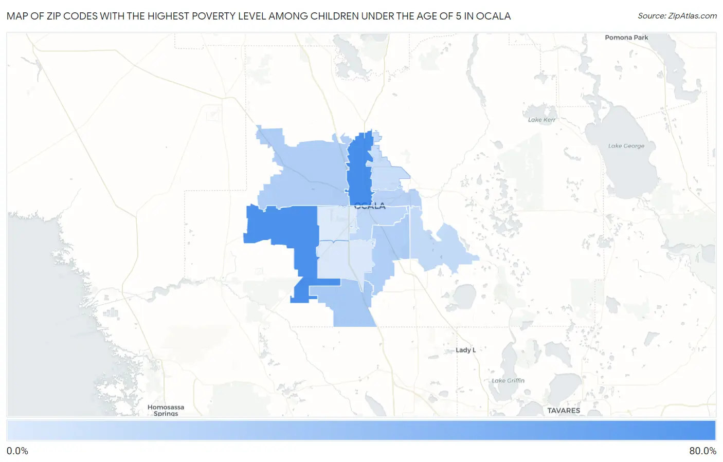 Zip Codes with the Highest Poverty Level Among Children Under the Age of 5 in Ocala Map