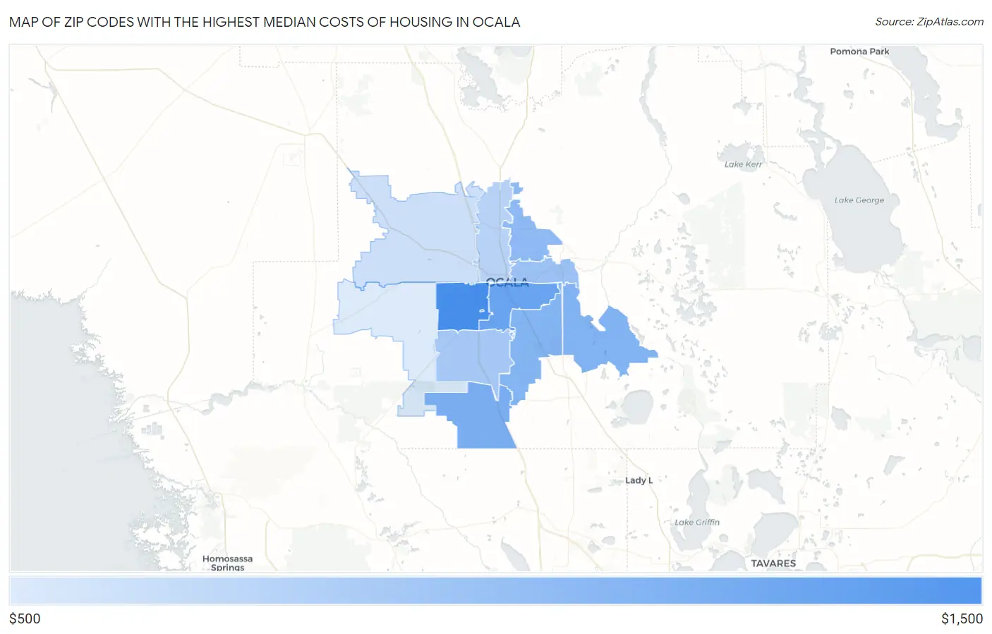 Zip Codes with the Highest Median Costs of Housing in Ocala Map