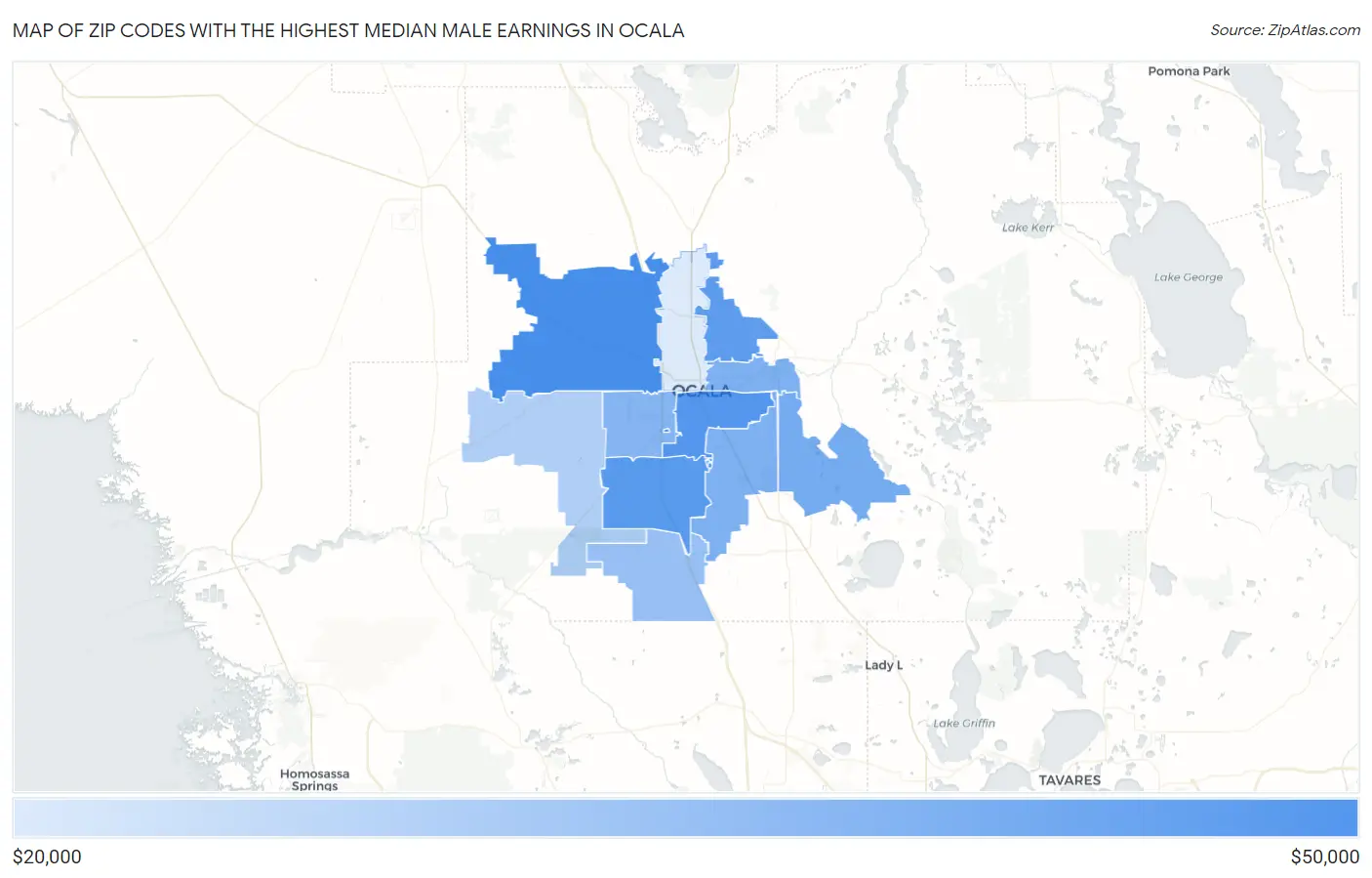 Zip Codes with the Highest Median Male Earnings in Ocala Map