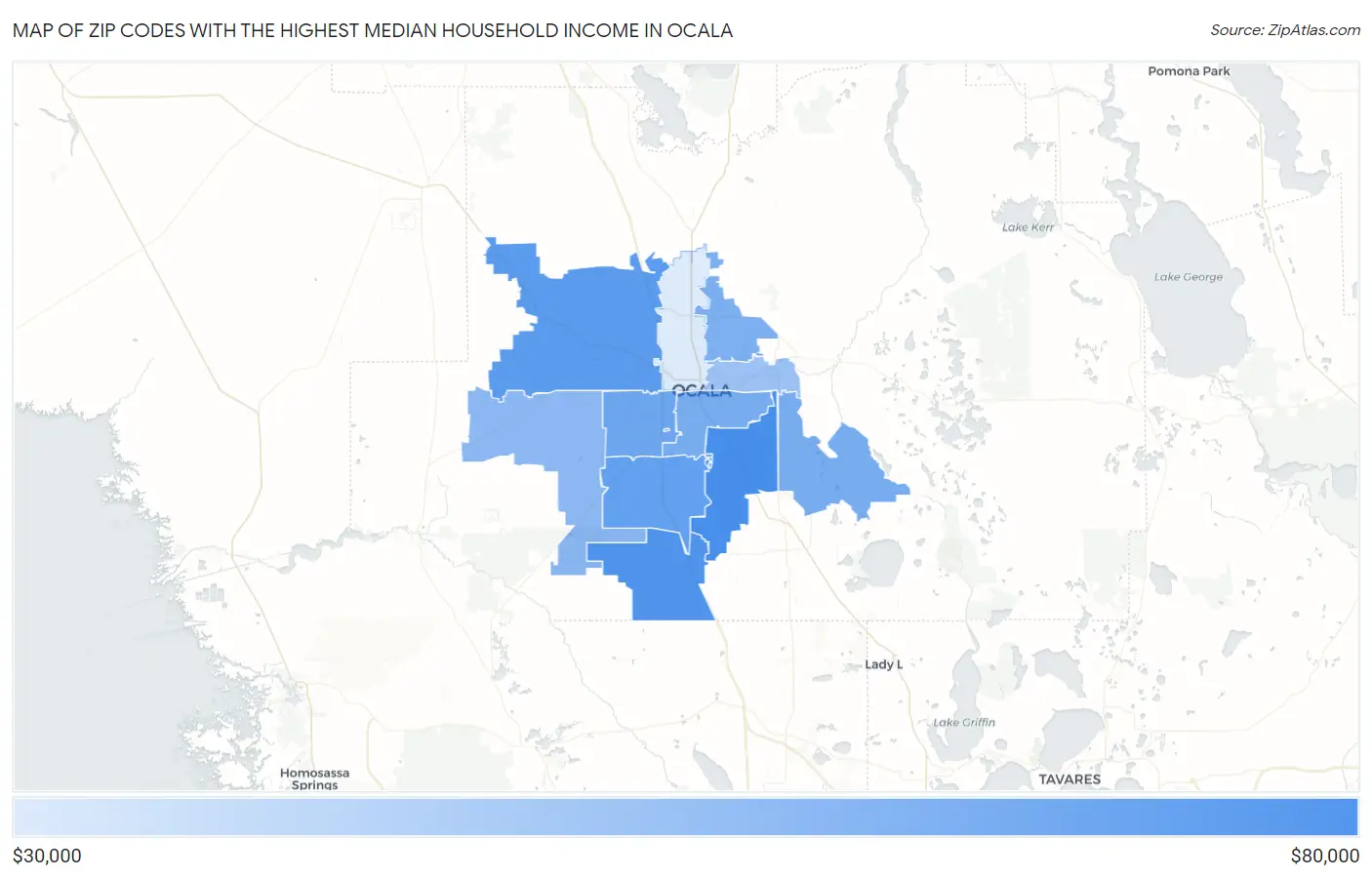 Zip Codes with the Highest Median Household Income in Ocala Map