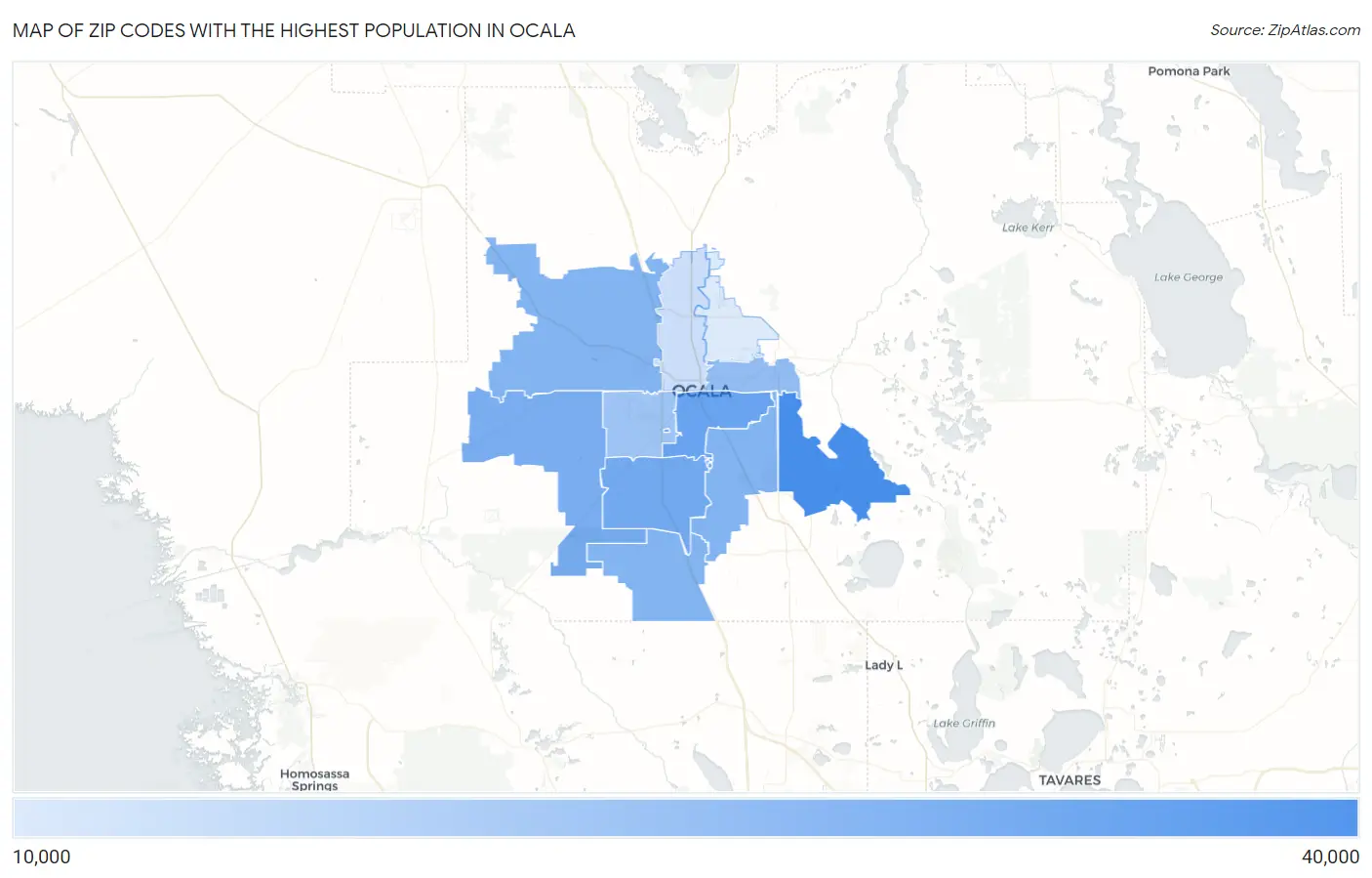 Zip Codes with the Highest Population in Ocala Map