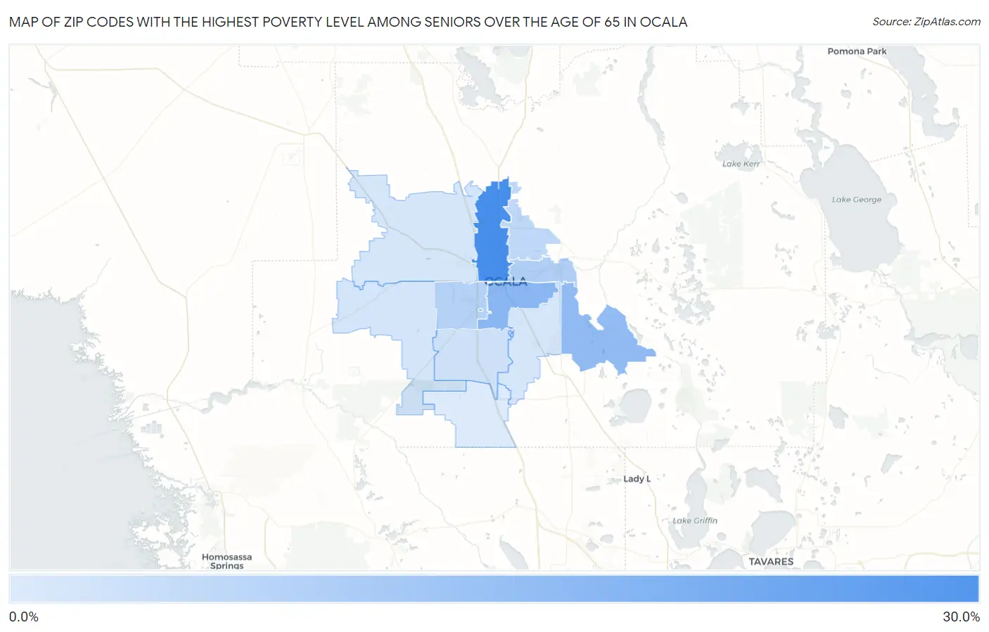 Zip Codes with the Highest Poverty Level Among Seniors Over the Age of 65 in Ocala Map