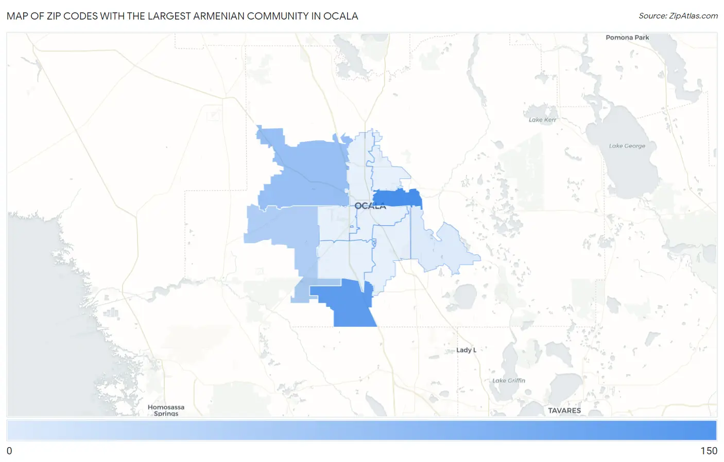 Zip Codes with the Largest Armenian Community in Ocala Map