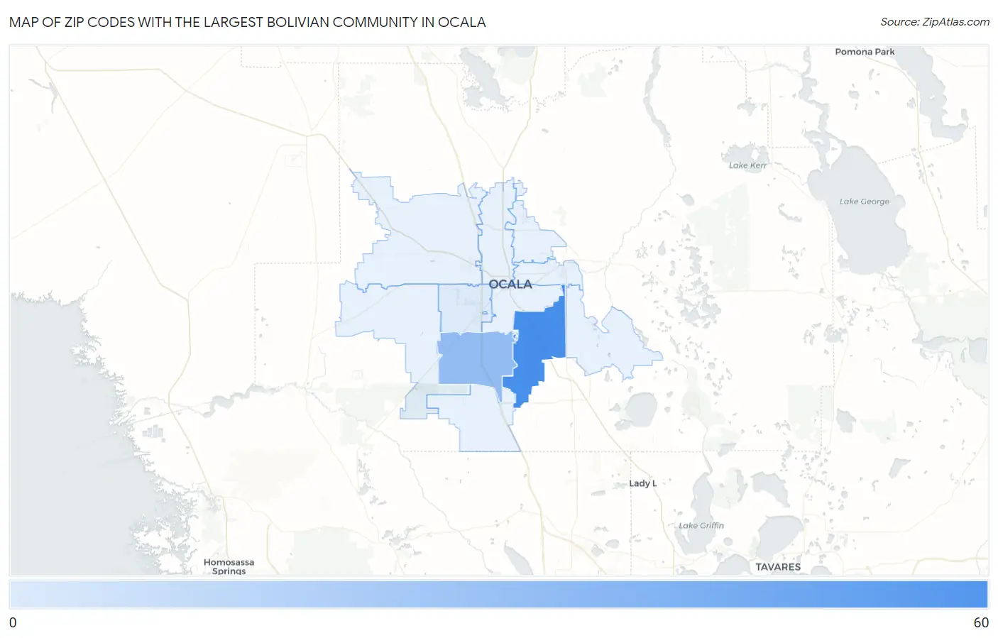 Zip Codes with the Largest Bolivian Community in Ocala Map