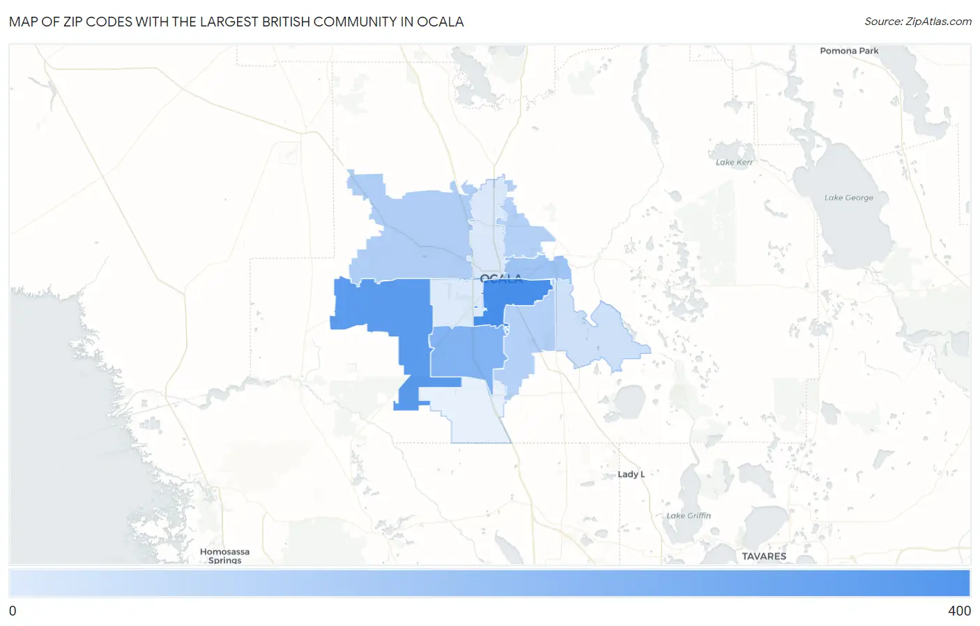 Zip Codes with the Largest British Community in Ocala Map