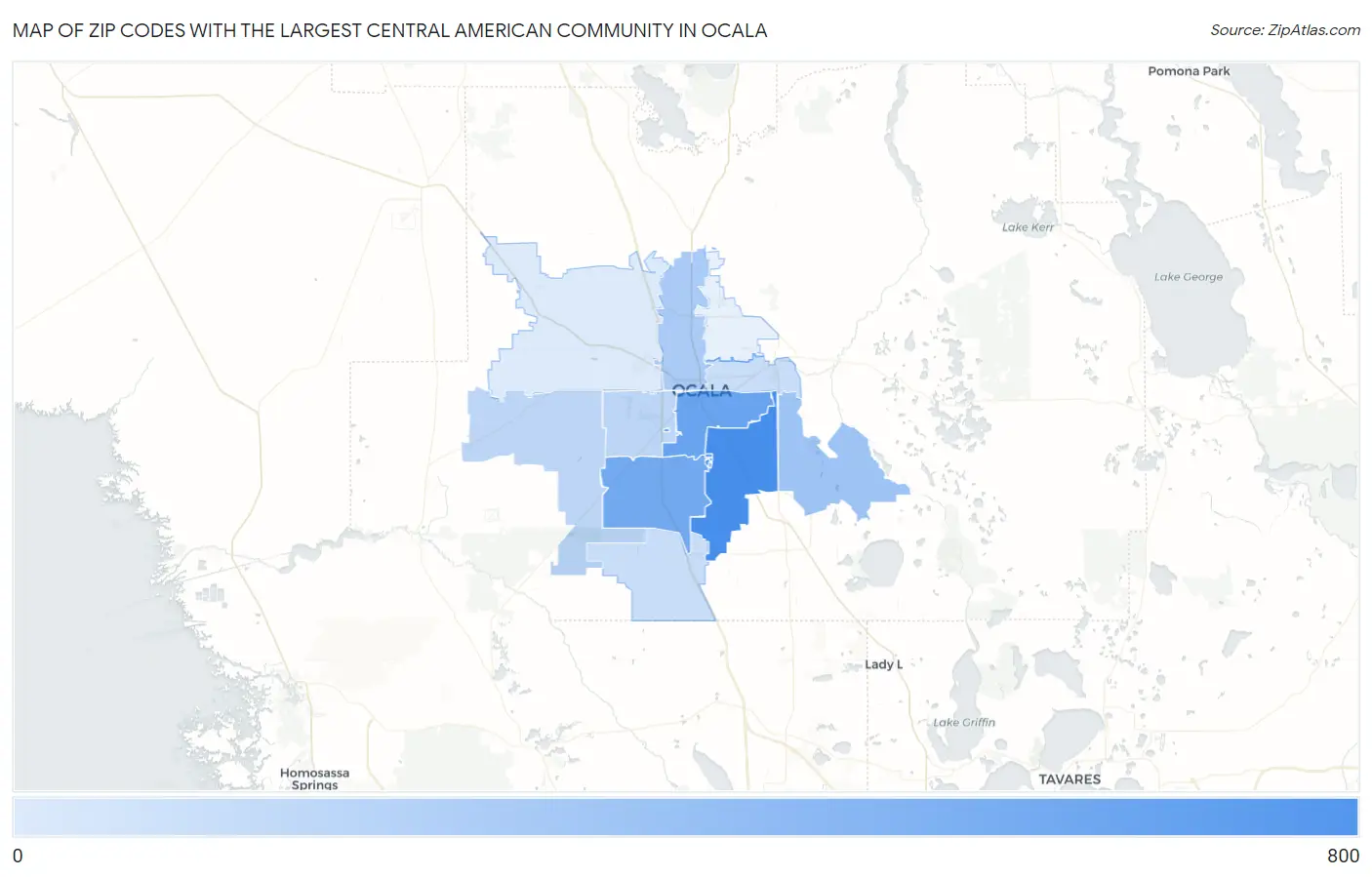 Zip Codes with the Largest Central American Community in Ocala Map