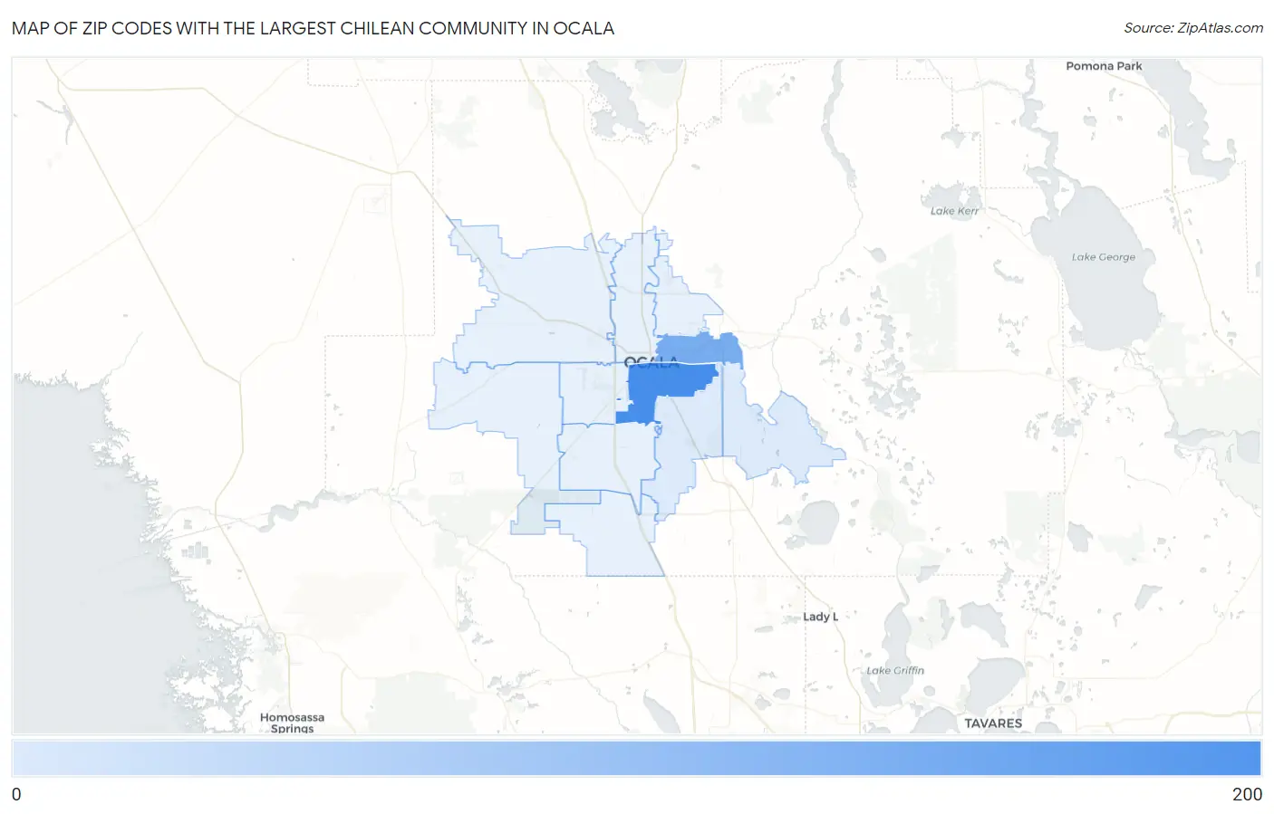 Zip Codes with the Largest Chilean Community in Ocala Map