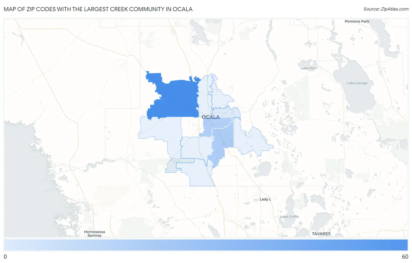 Zip Codes with the Largest Creek Community in Ocala Map