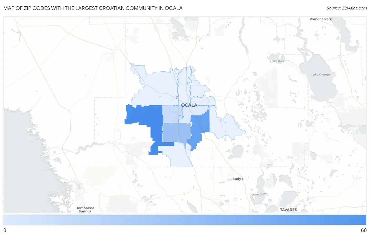 Zip Codes with the Largest Croatian Community in Ocala Map