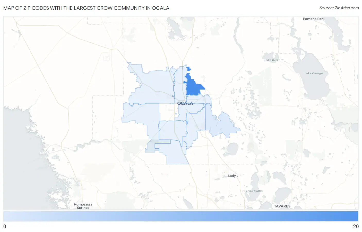 Zip Codes with the Largest Crow Community in Ocala Map