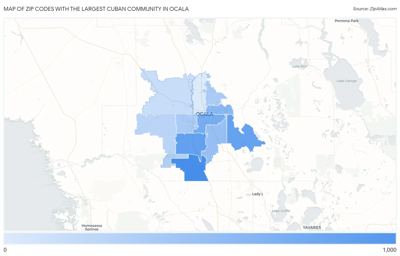 Zip Codes with the Largest Cuban Community in Ocala Map