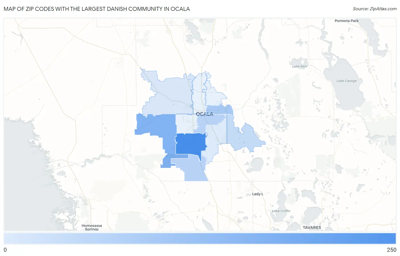 Zip Codes with the Largest Danish Community in Ocala Map