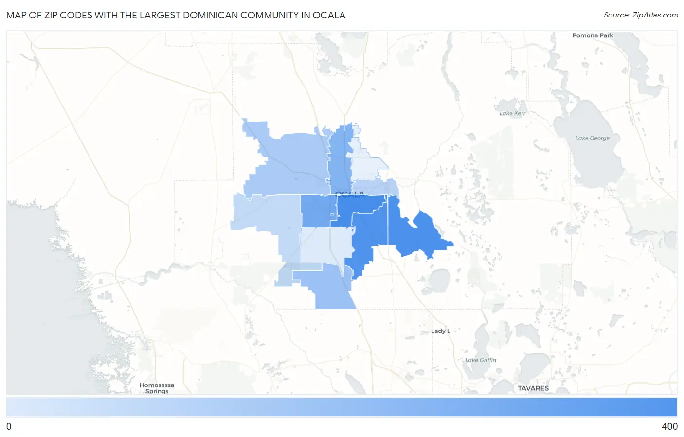 Zip Codes with the Largest Dominican Community in Ocala Map