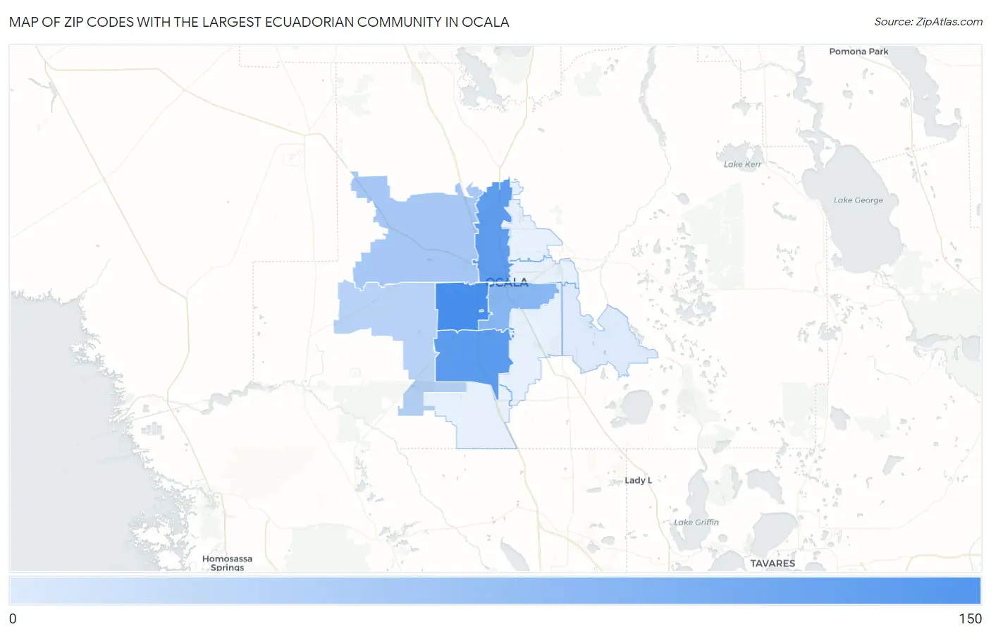 Zip Codes with the Largest Ecuadorian Community in Ocala Map