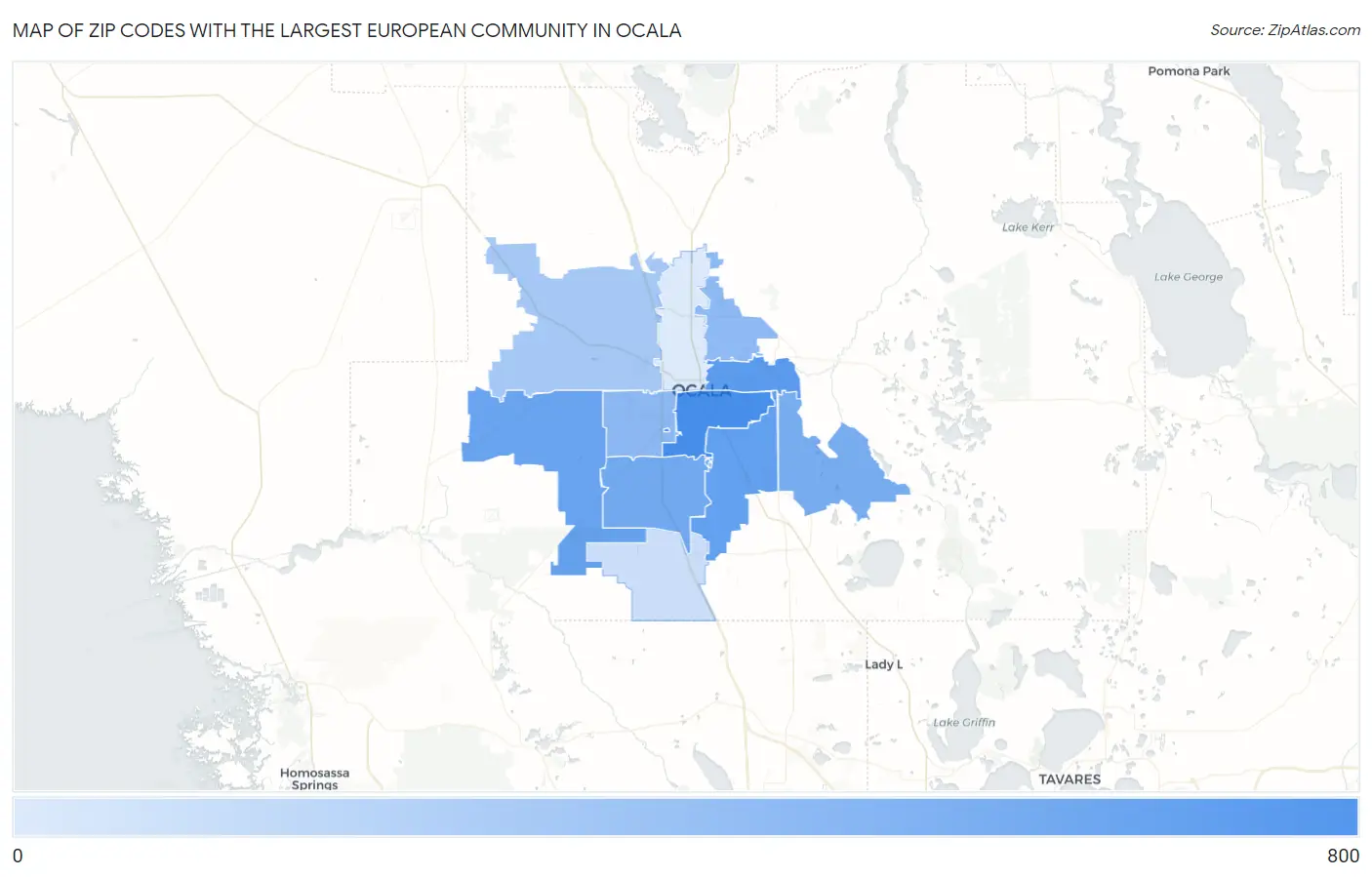 Zip Codes with the Largest European Community in Ocala Map
