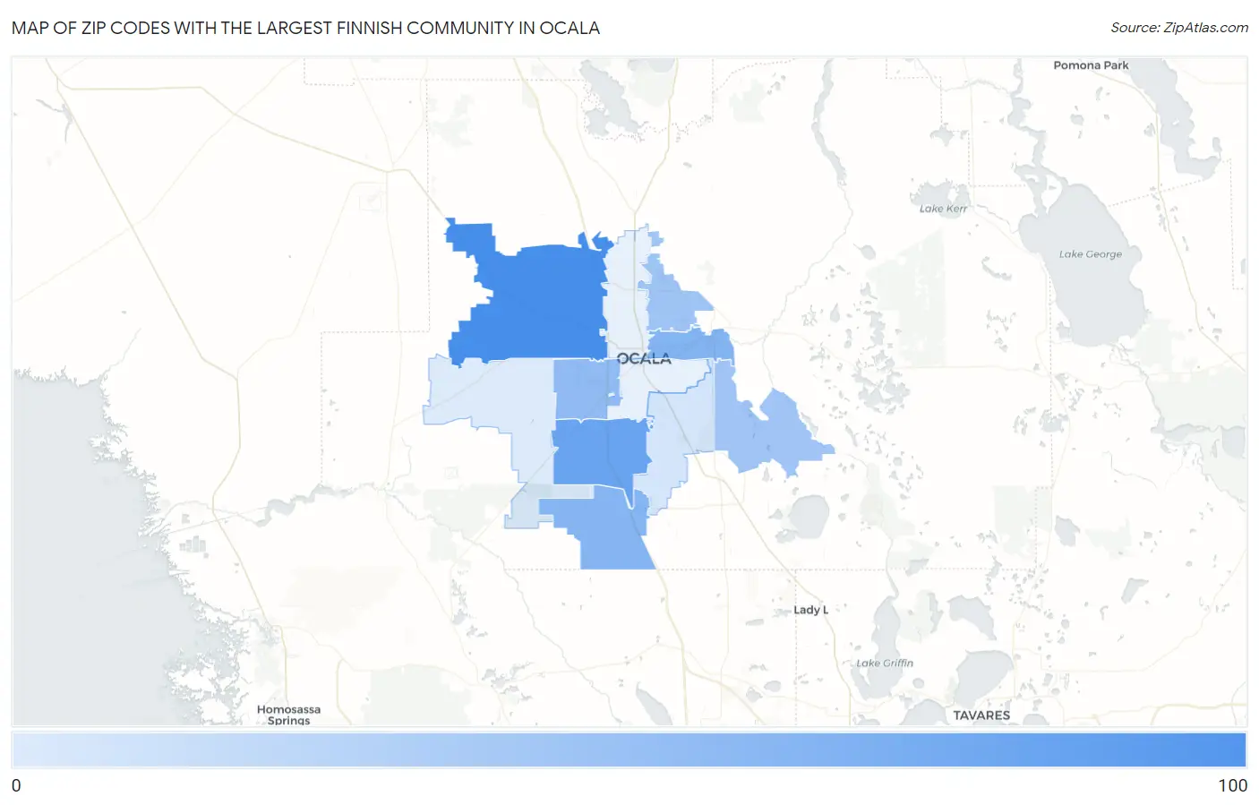 Zip Codes with the Largest Finnish Community in Ocala Map