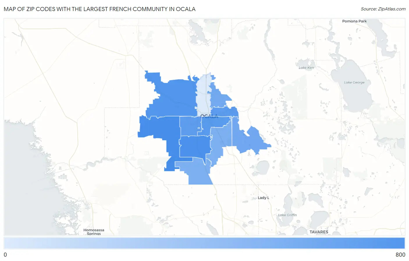 Zip Codes with the Largest French Community in Ocala Map
