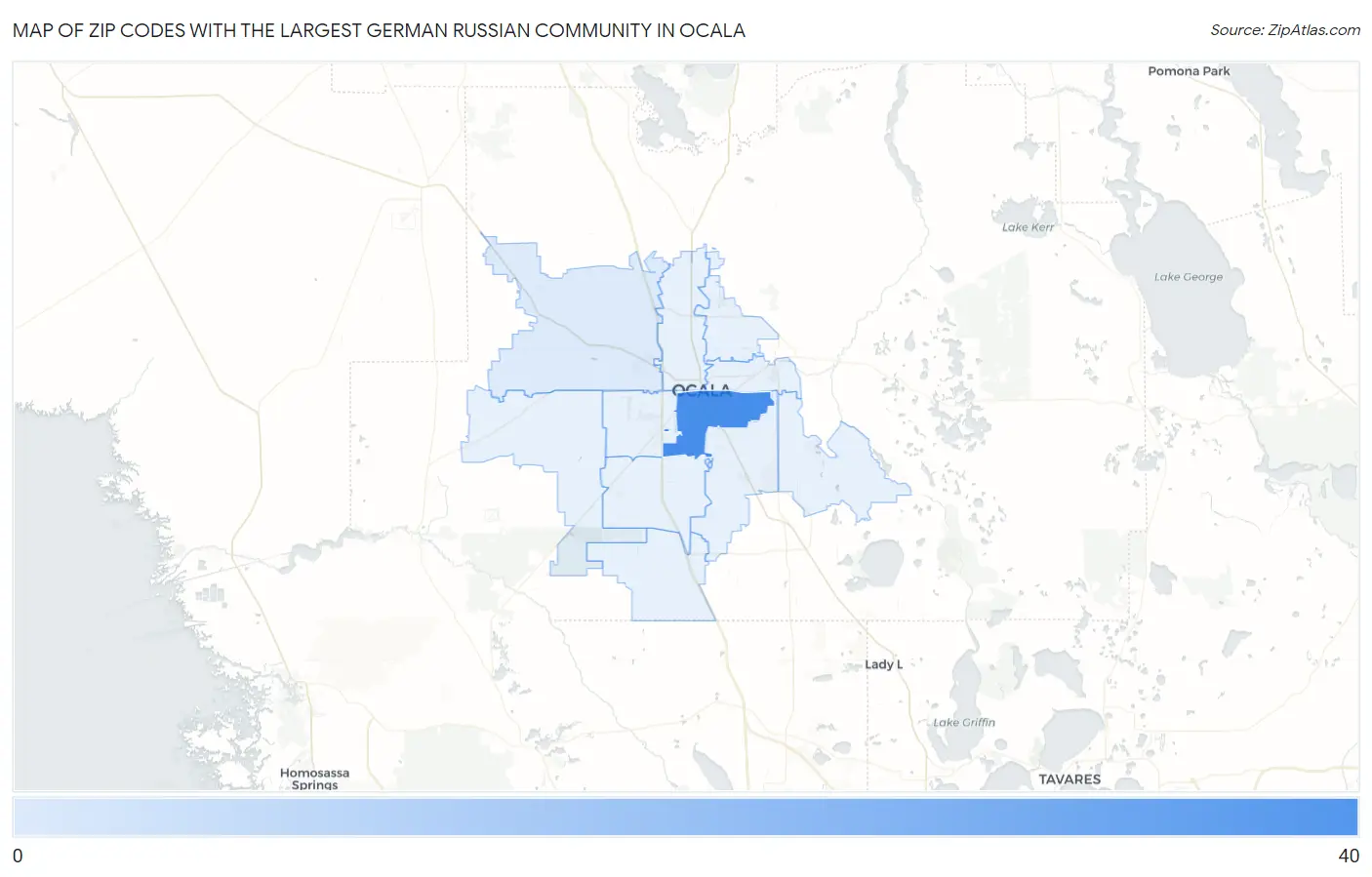 Zip Codes with the Largest German Russian Community in Ocala Map