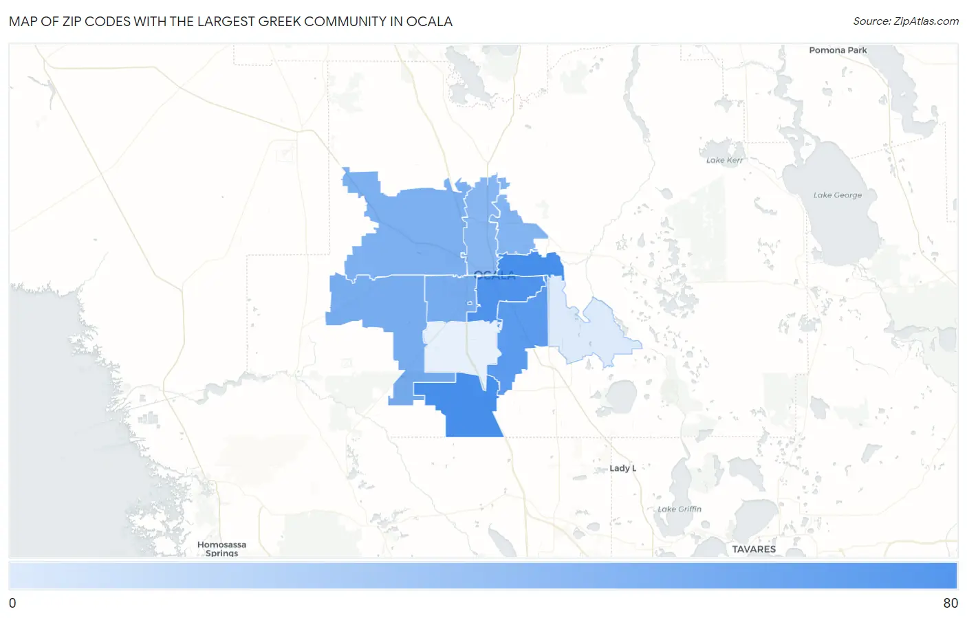 Zip Codes with the Largest Greek Community in Ocala Map
