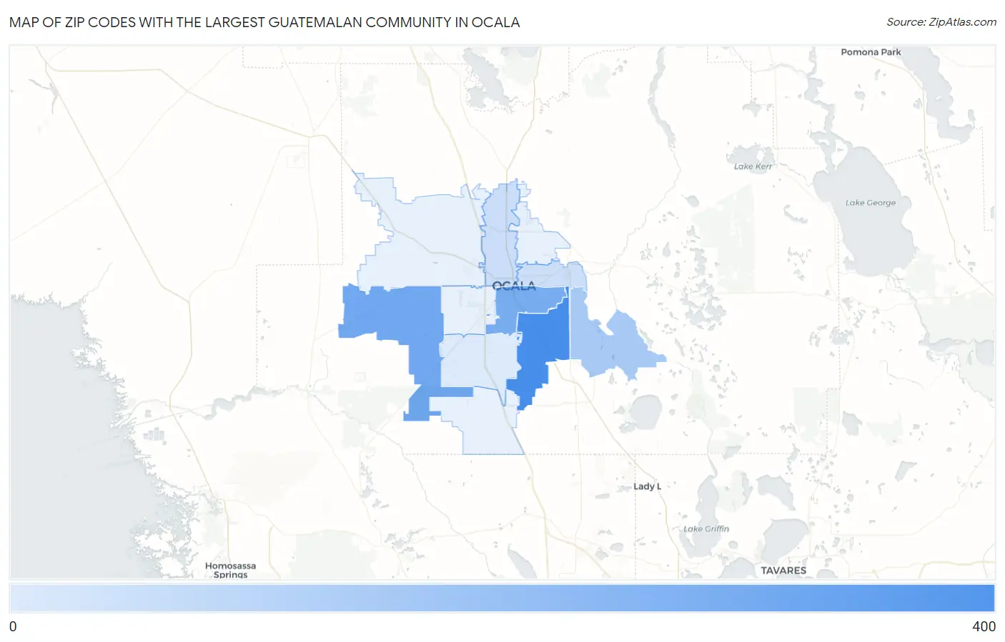 Zip Codes with the Largest Guatemalan Community in Ocala Map