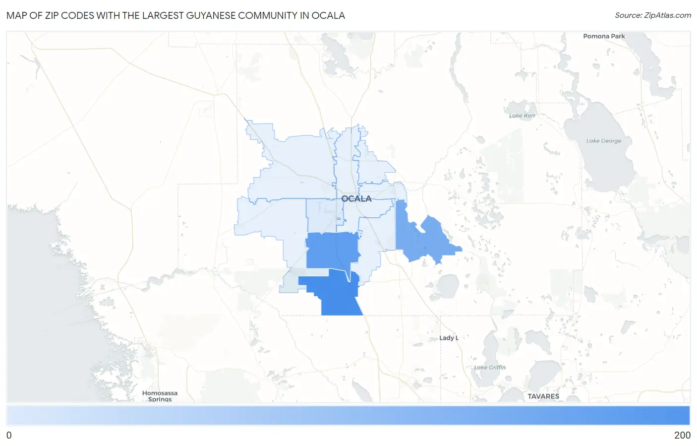Zip Codes with the Largest Guyanese Community in Ocala Map