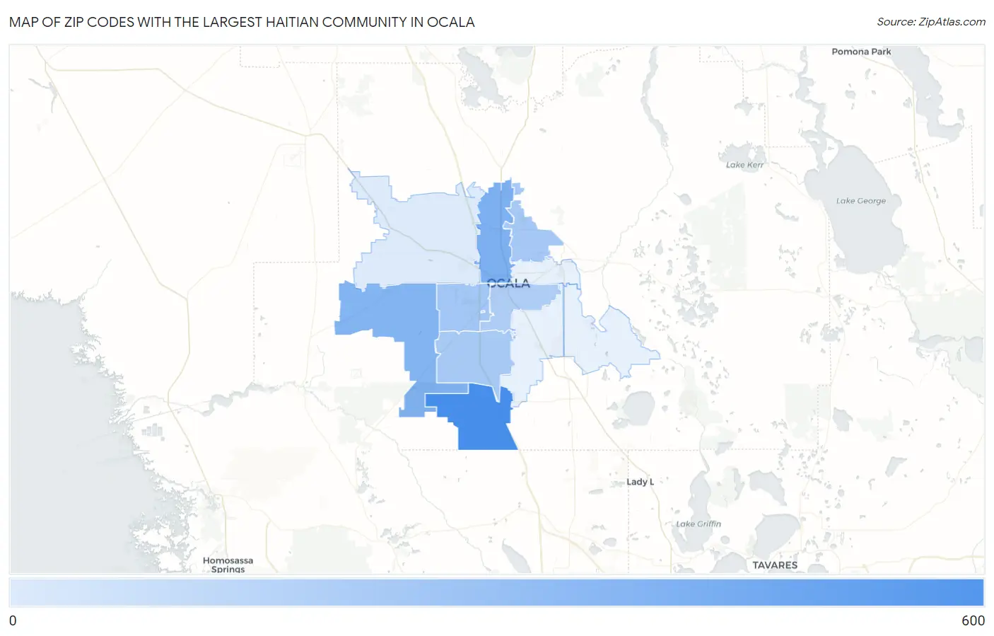 Zip Codes with the Largest Haitian Community in Ocala Map