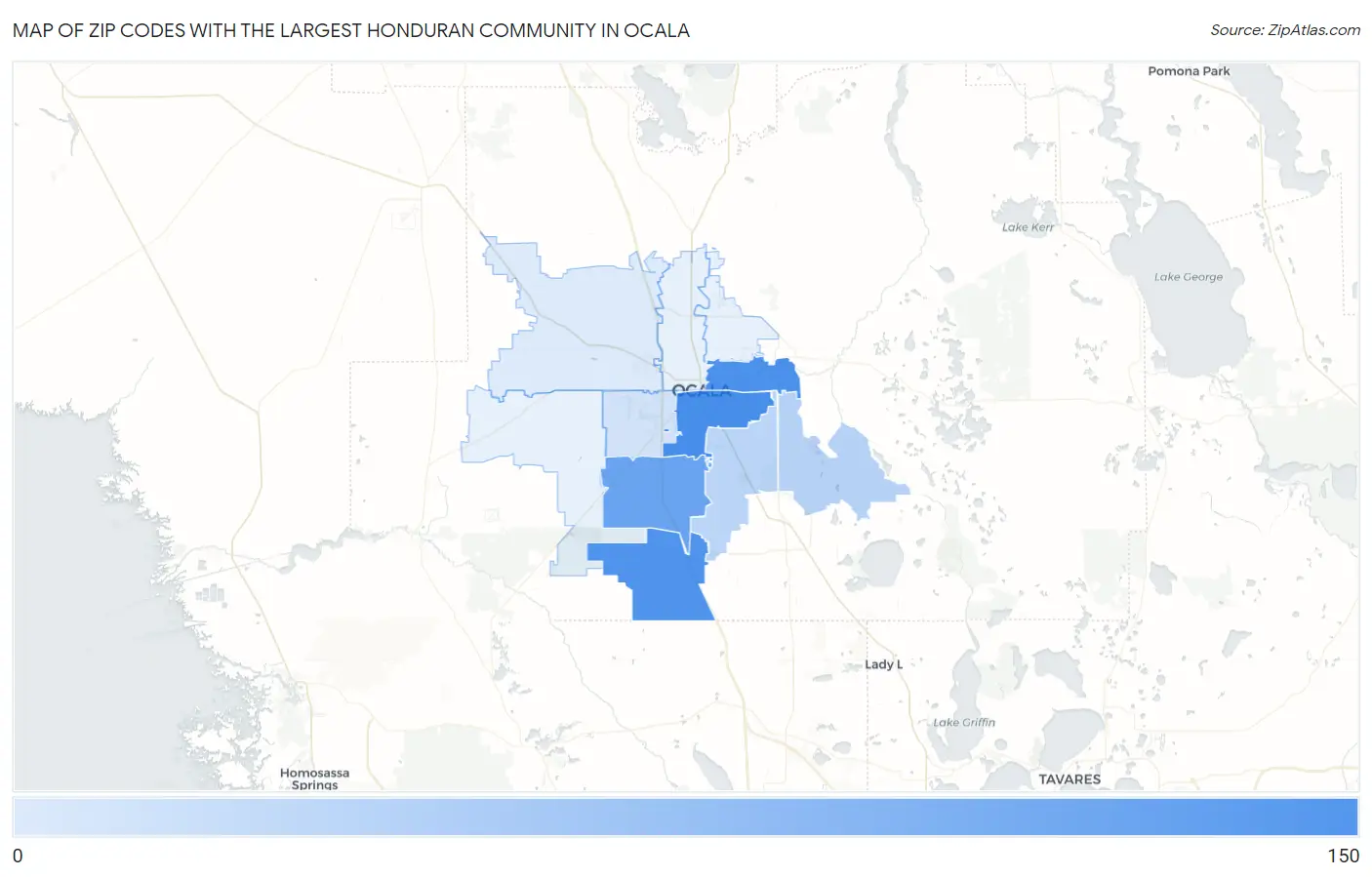 Zip Codes with the Largest Honduran Community in Ocala Map