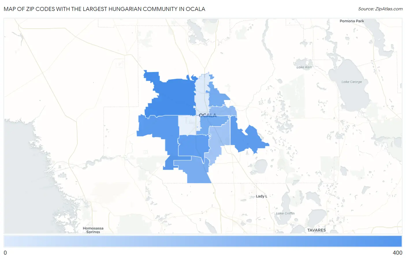 Zip Codes with the Largest Hungarian Community in Ocala Map