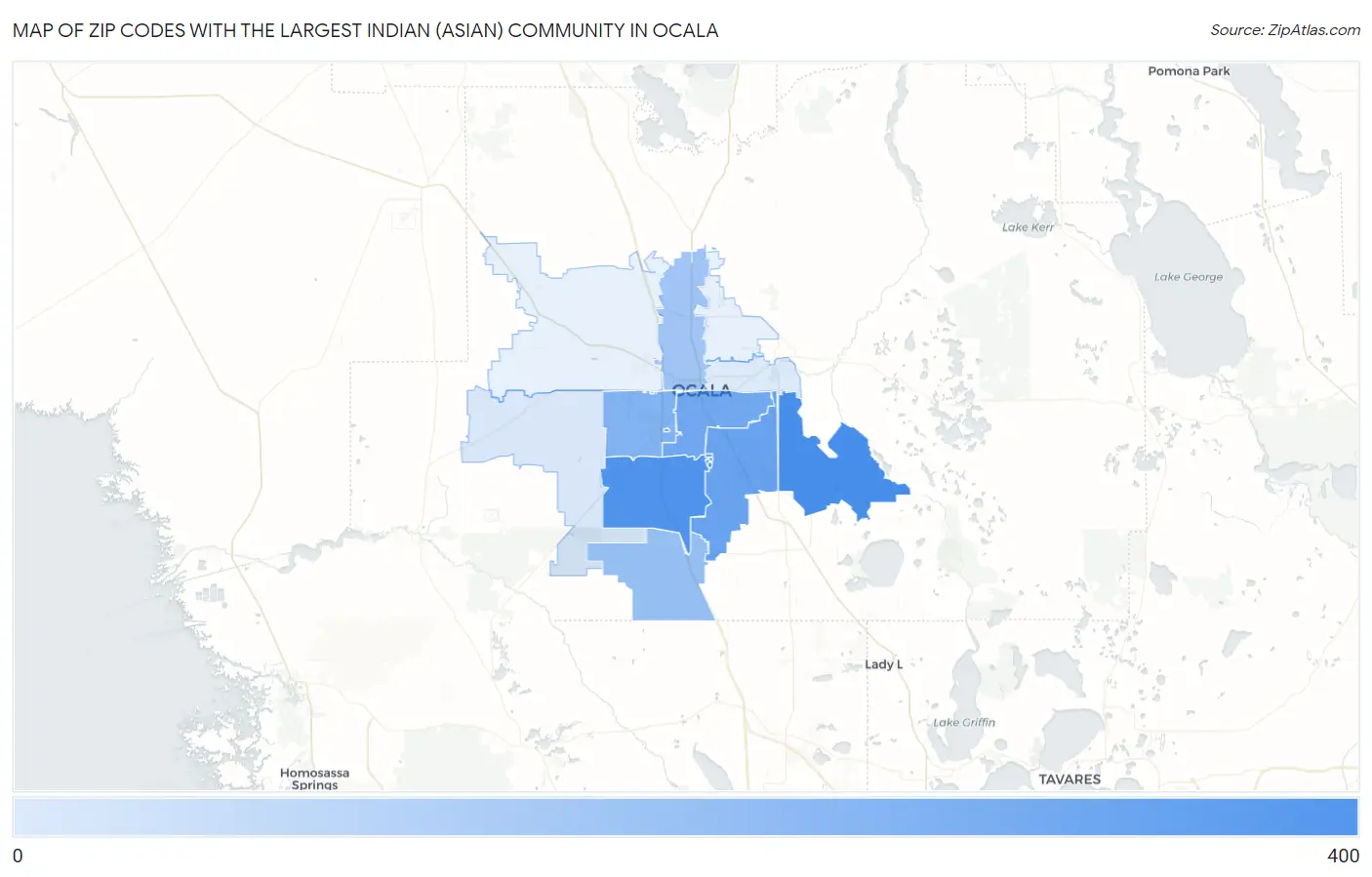 Zip Codes with the Largest Indian (Asian) Community in Ocala Map