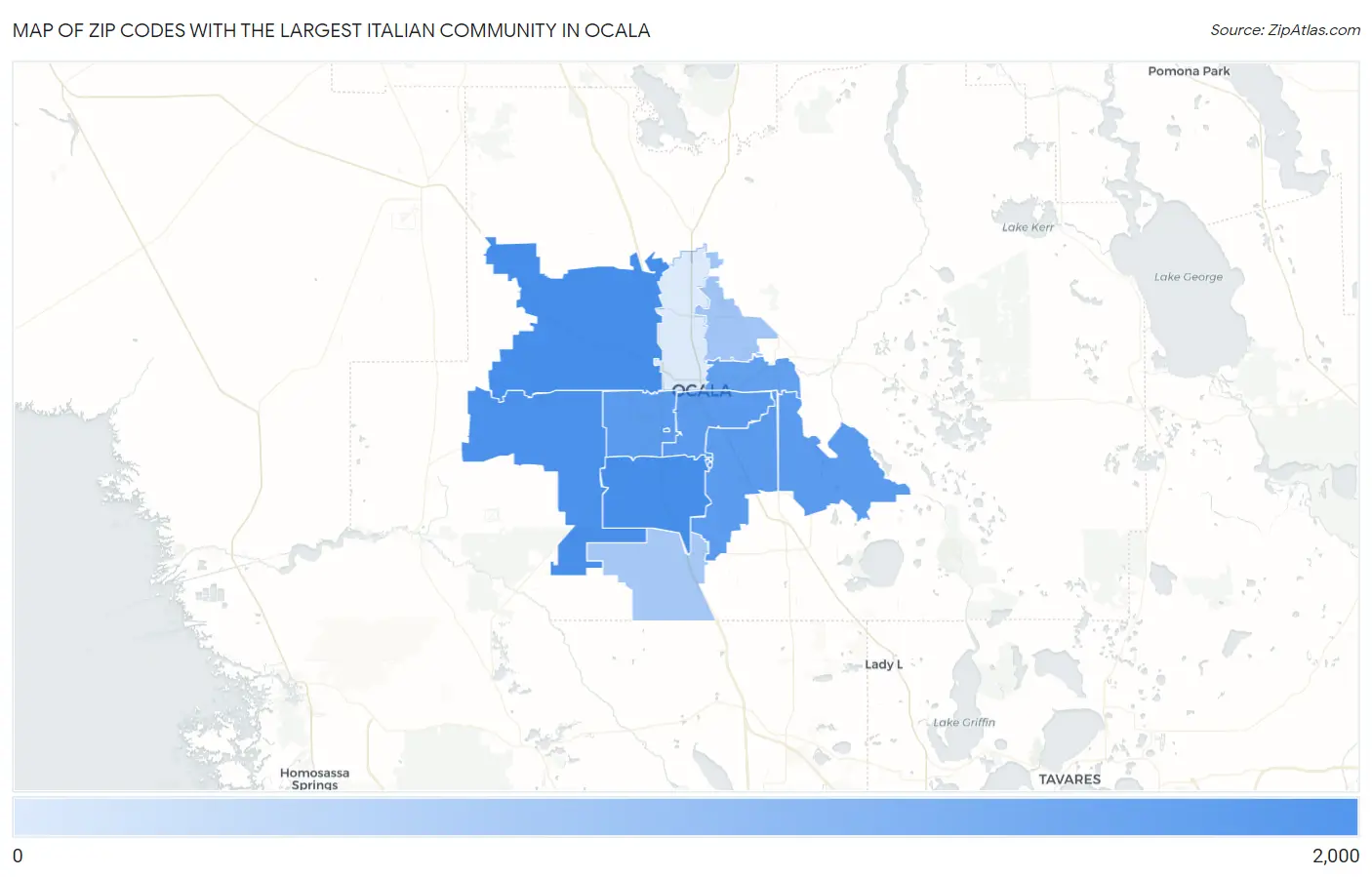 Zip Codes with the Largest Italian Community in Ocala Map