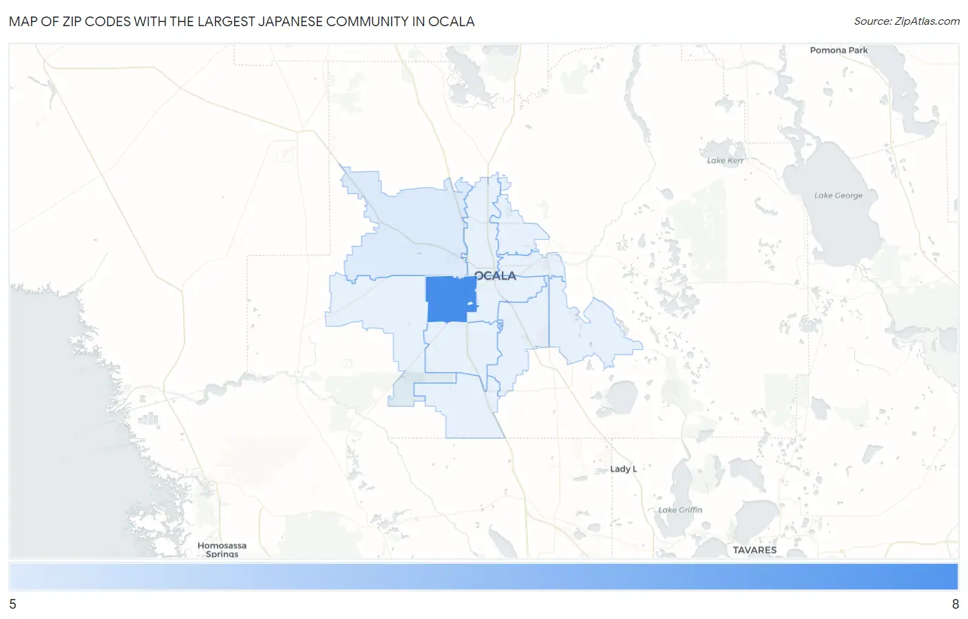 Zip Codes with the Largest Japanese Community in Ocala Map