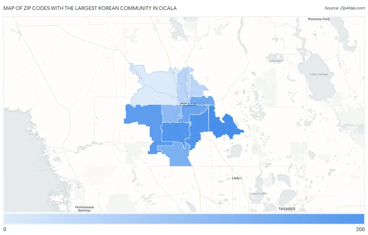 Zip Codes with the Largest Korean Community in Ocala Map