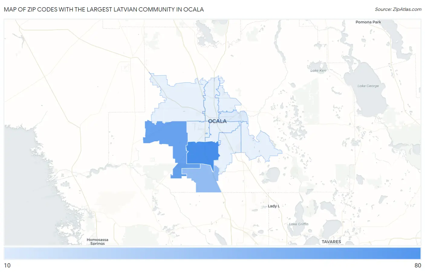 Zip Codes with the Largest Latvian Community in Ocala Map