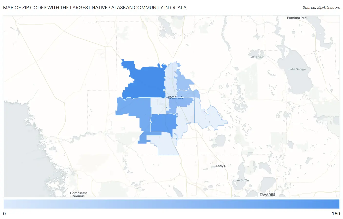 Zip Codes with the Largest Native / Alaskan Community in Ocala Map