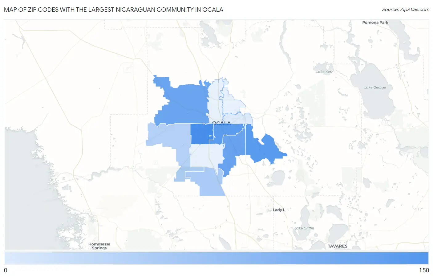 Zip Codes with the Largest Nicaraguan Community in Ocala Map