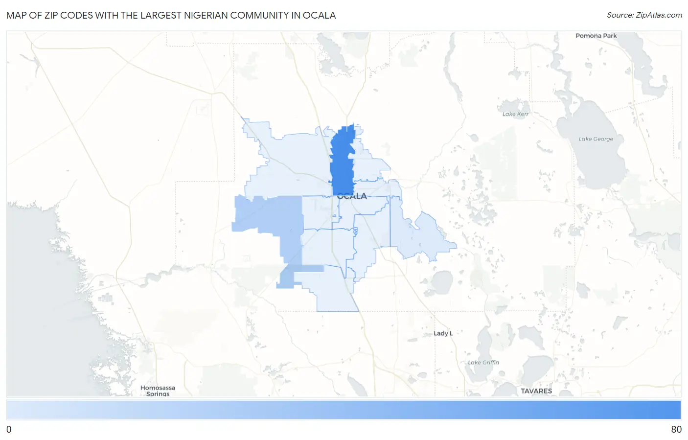 Zip Codes with the Largest Nigerian Community in Ocala Map