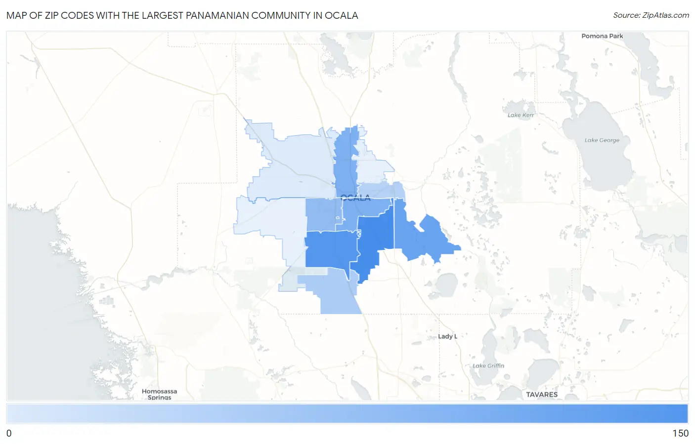 Zip Codes with the Largest Panamanian Community in Ocala Map