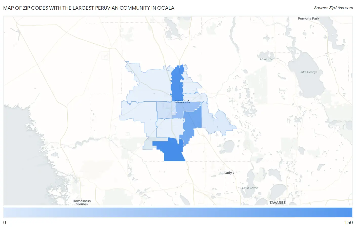 Zip Codes with the Largest Peruvian Community in Ocala Map