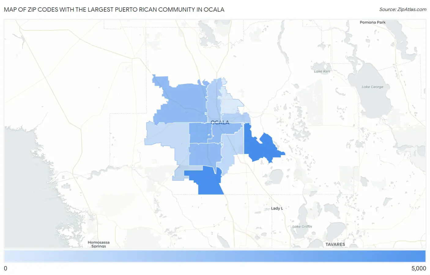 Zip Codes with the Largest Puerto Rican Community in Ocala Map