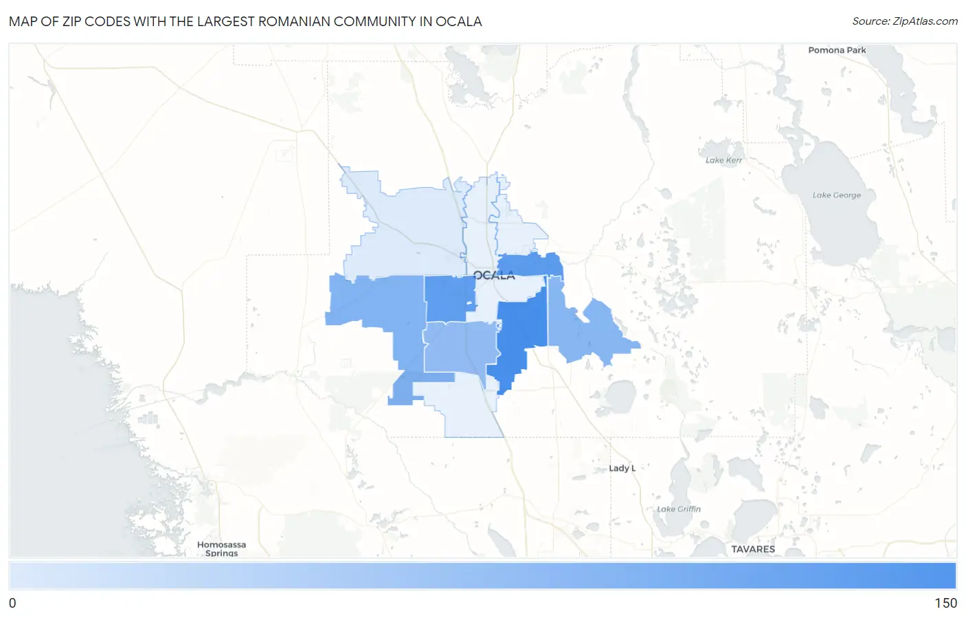 Zip Codes with the Largest Romanian Community in Ocala Map