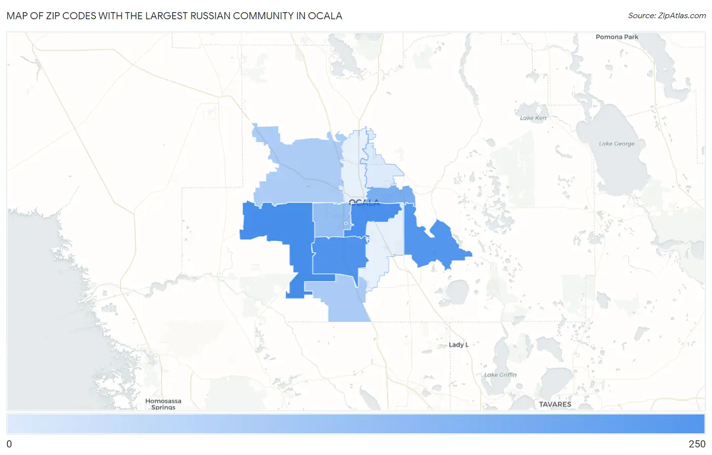 Zip Codes with the Largest Russian Community in Ocala Map