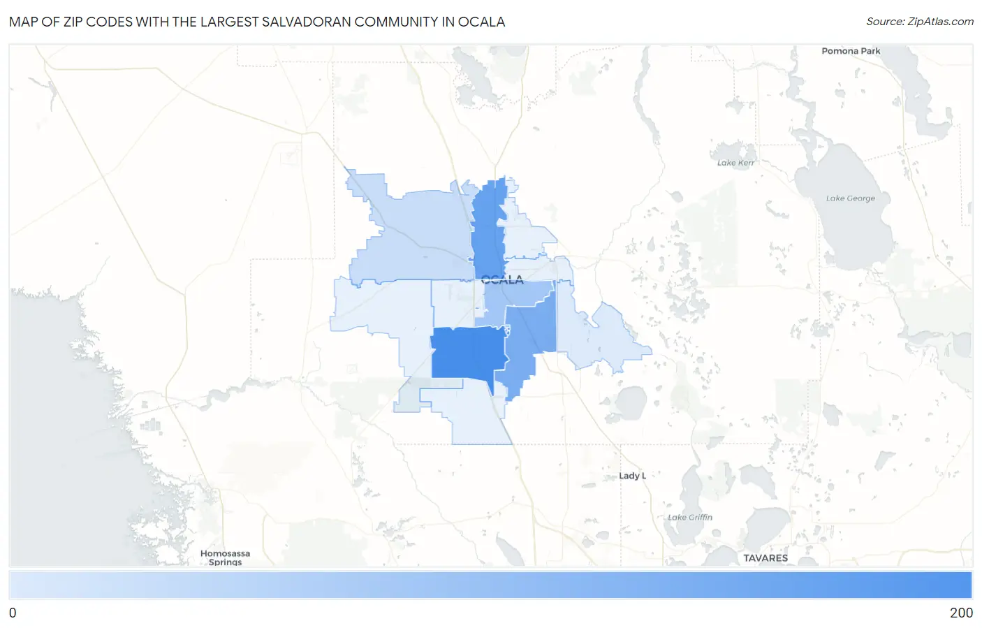 Zip Codes with the Largest Salvadoran Community in Ocala Map