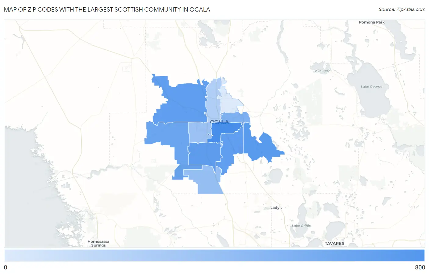 Zip Codes with the Largest Scottish Community in Ocala Map