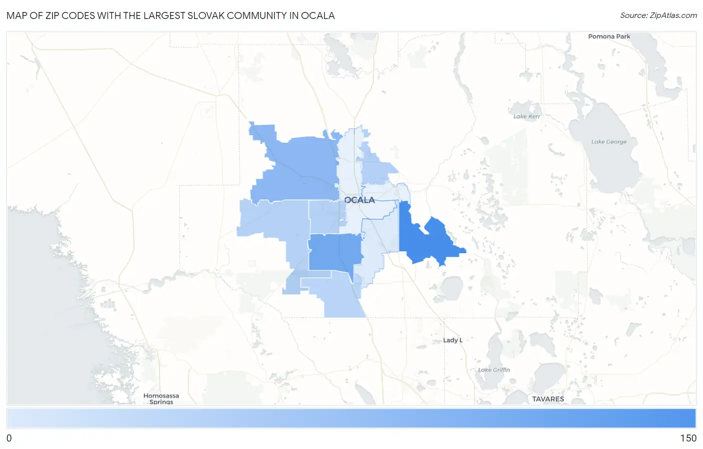 Zip Codes with the Largest Slovak Community in Ocala Map